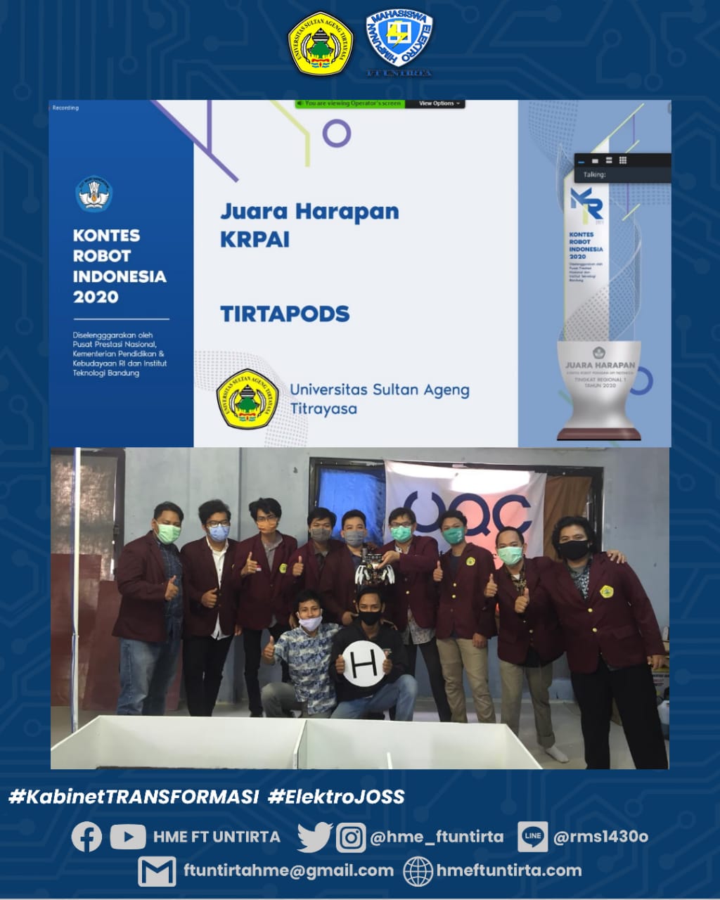 Untirta Robotic Club Sukses Mendapat Juara Harapan Dalam Ajang KRPAI 2020.